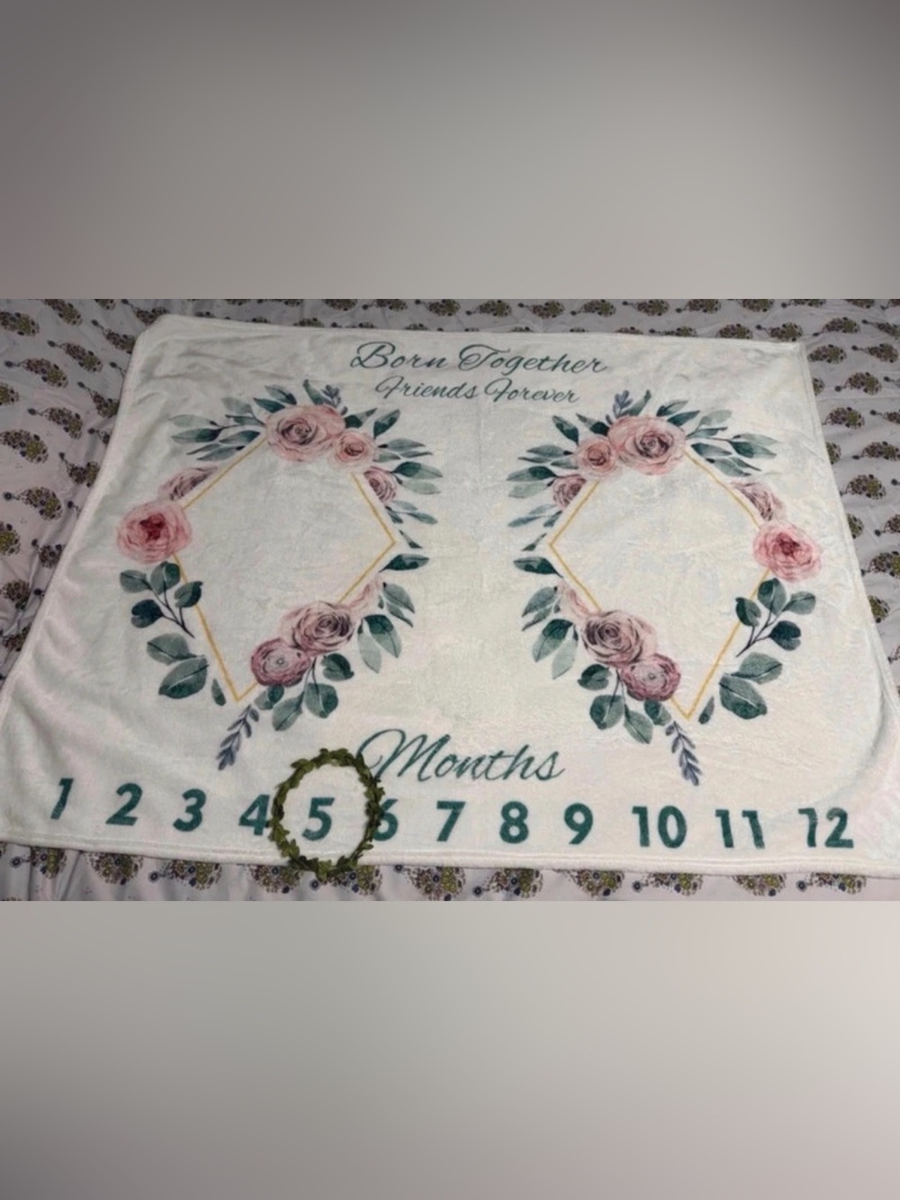 Floral 'Born Together Friends Forever' twinBaby Milestone Blanket